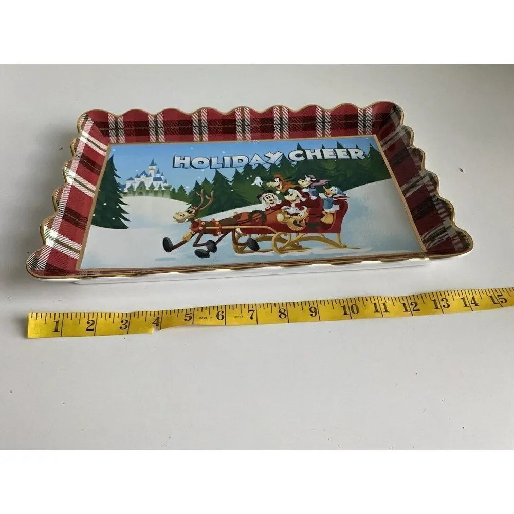 Disney Parks Mickey & Friends Holiday Cheer Ceramic Christmas Tray‎ Dish Platter